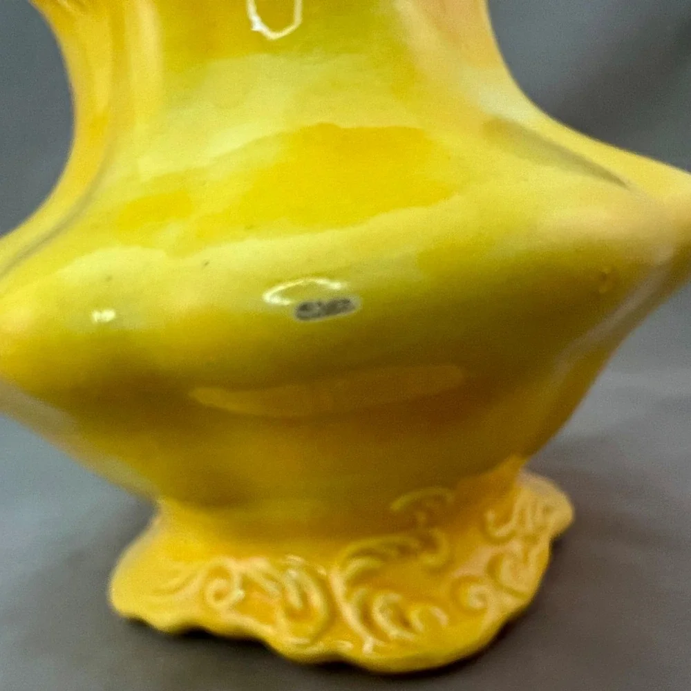 Ceramic Vase Yellow Fair Embossed Scalloped No. 62 Vintage See pics for flaws